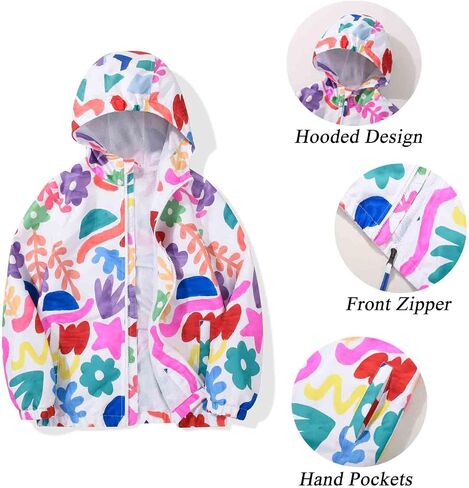 Sunday Rose Girls Girls Justbreaker Jackets Lightweight Resistant Resistant Outwear مع مقنع للأطفال in Kuwait