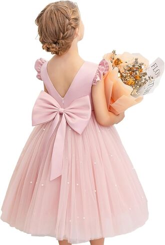 KAQININI Flower Girl Dress Wedding Guest Ruffle Tulle Satin Party Birthday Princess Dresses Pageant Gown Kids Short in Kuwait