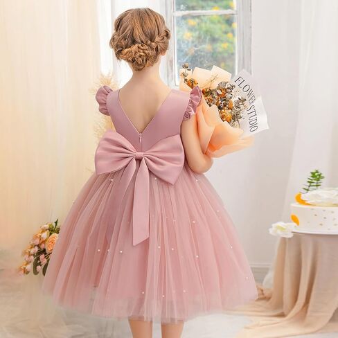 KAQININI Flower Girl Dress Wedding Guest Ruffle Tulle Satin Party Birthday Princess Dresses Pageant Gown Kids Short in Kuwait