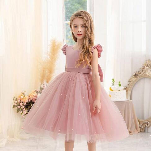 KAQININI Flower Girl Dress Wedding Guest Ruffle Tulle Satin Party Birthday Princess Dresses Pageant Gown Kids Short in Kuwait