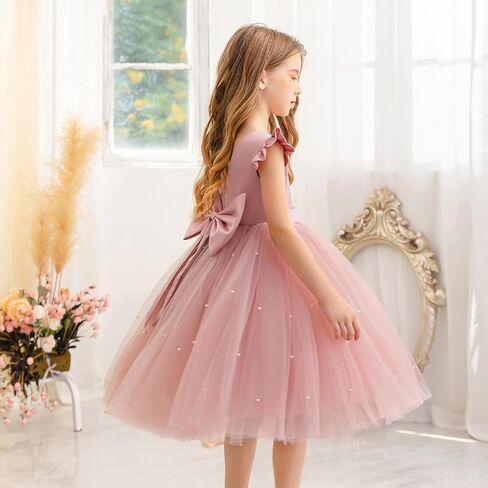 KAQININI Flower Girl Dress Wedding Guest Ruffle Tulle Satin Party Birthday Princess Dresses Pageant Gown Kids Short in Kuwait
