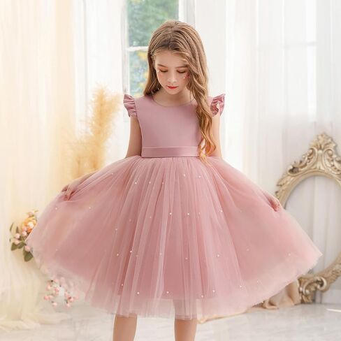 KAQININI Flower Girl Dress Wedding Guest Ruffle Tulle Satin Party Birthday Princess Dresses Pageant Gown Kids Short in Kuwait