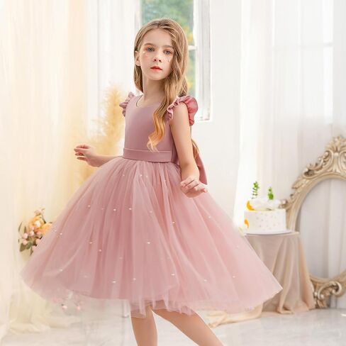 KAQININI Flower Girl Dress Wedding Guest Ruffle Tulle Satin Party Birthday Princess Dresses Pageant Gown Kids Short in Kuwait