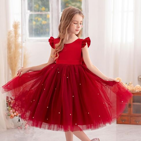 Flower Girl Dress Wedding Guest Ruffle Tulle Satin Party Birthday Princess Pageant Gown Kids Knee Length in Saudi Arabia