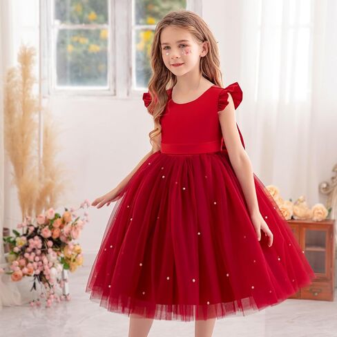 Flower Girl Dress Wedding Guest Ruffle Tulle Satin Party Birthday Princess Pageant Gown Kids Knee Length in Saudi Arabia
