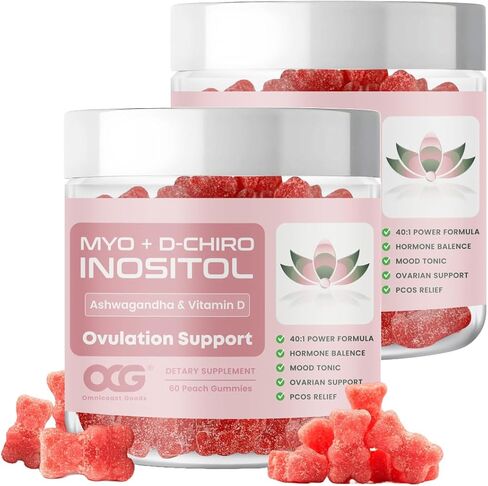 Myo-Inositol & D-Chiro Inositol Gummies with Ashwagandha | Ovulation & Mood Support, 40:1 Ratio Inositol for Hormone Balance, Sugar-Free, PCOS Support (60 Gummies) in Saudi Arabia