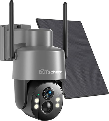 Techage 4G LTE Cellular Solar Security Camera Wireless Outdoor ، 2.5k No WiFi Security Camera with Color Night Vision ، 360 ° PTZ Live View ، Pir Motion Detect in Kuwait
