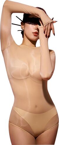 HTRUIYA Women's Oil Shiny Glossy Bodystocking Seamless Body Stockings Lingerie Thong Bodysuit in Kuwait