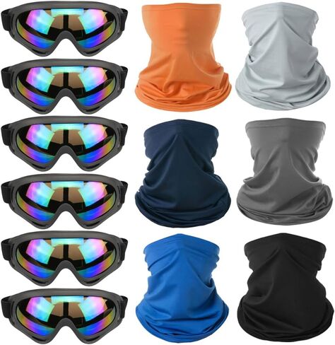 الرجال نساء Peices 12pcs مجموعة الدراجات النارية ، حماية الأشعة فوق البنفسجية مقاوم للرياح نظارات السلامة 6pcs ، قناع الوجه للتنفس 6pcs in Kuwait