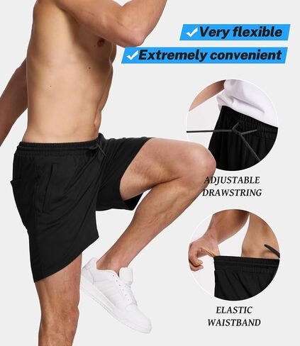 BAMBOO COOL Men's Athletic Shorts Dry Loose-Fit Running Workout Gym Shorts Breathable Lightweight Activewear with Pockets in Saudi Arabia