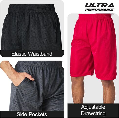 Ultra Performance Men's Athletic Mesh Short's 3 Pack Mens Basketball Shorts Gym Workout & Sport Short with Pockets for Men in Saudi Arabia