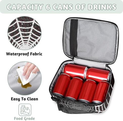 Lunch Box for Boys Girls - Reusable Insulated Lunch Bags for Kids - Black Spider Web Large Capacity Cooler Back to School Lunch Thermal Meal Tote Kit in Saudi Arabia