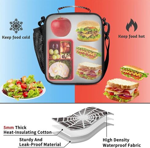 Lunch Box for Boys Girls - Reusable Insulated Lunch Bags for Kids - Black Spider Web Large Capacity Cooler Back to School Lunch Thermal Meal Tote Kit in Saudi Arabia