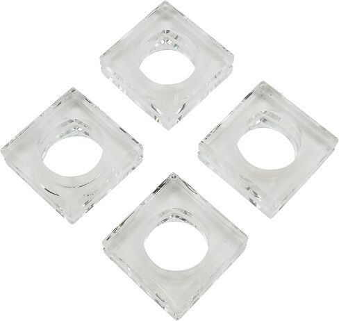 SARO Lifestyle NR016.C Clear Crystal Glass Napkin Ring with Double Edge Design (Set of 4), Clear in Kuwait