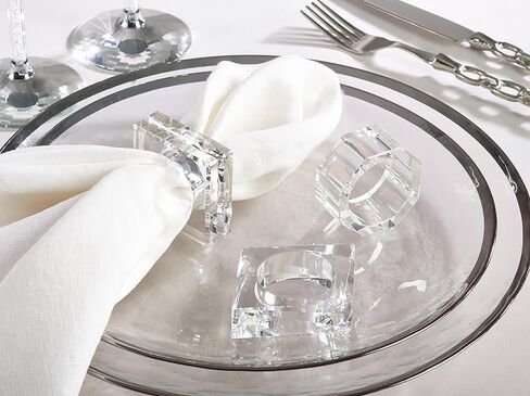 SARO Lifestyle NR016.C Clear Crystal Glass Napkin Ring with Double Edge Design (Set of 4), Clear in Kuwait