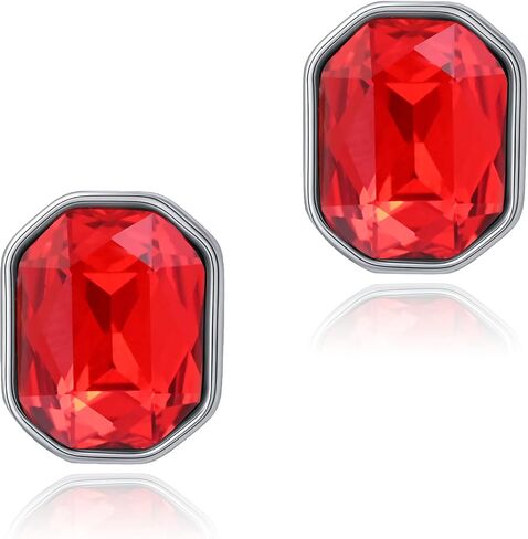 Hypoallergenic Crystal Stud Earrings for Women | Octagonal Silver Birthstone Jewelry | 5MM Princess Cut Cubic Zirconia-Like Gift for Weddings, Sensitive Ears & Gemstone Lovers in Saudi Arabia
