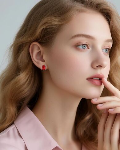 Hypoallergenic Crystal Stud Earrings for Women | Octagonal Silver Birthstone Jewelry | 5MM Princess Cut Cubic Zirconia-Like Gift for Weddings, Sensitive Ears & Gemstone Lovers in Saudi Arabia