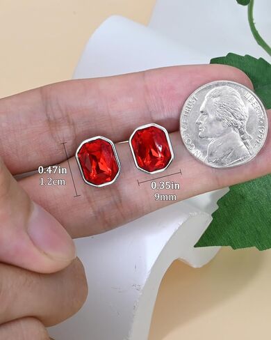 Hypoallergenic Crystal Stud Earrings for Women | Octagonal Silver Birthstone Jewelry | 5MM Princess Cut Cubic Zirconia-Like Gift for Weddings, Sensitive Ears & Gemstone Lovers in Saudi Arabia