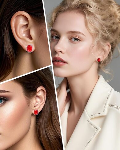 Hypoallergenic Crystal Stud Earrings for Women | Octagonal Silver Birthstone Jewelry | 5MM Princess Cut Cubic Zirconia-Like Gift for Weddings, Sensitive Ears & Gemstone Lovers in Saudi Arabia
