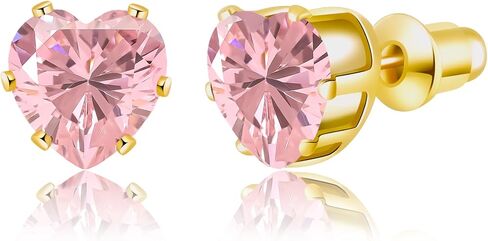 8mm Bigger Size 18K Gold Plated Heart Cubic Zirconia Studs Birthstone Stud Earrings for Women for 12 Months Hypoallergenic Nickel Free Earrings Christmas/Birthday Gift for Women for Everyday Wear in Kuwait