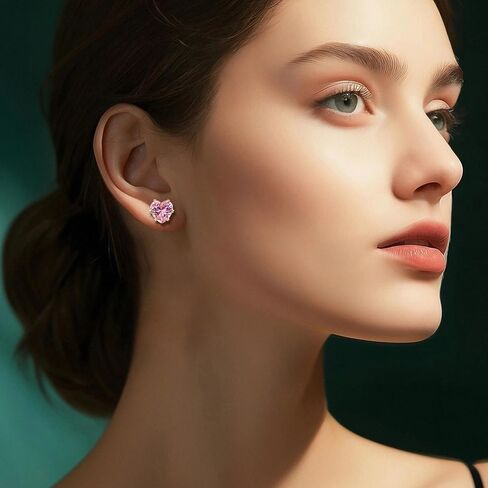 8mm Bigger Size 18K Gold Plated Heart Cubic Zirconia Studs Birthstone Stud Earrings for Women for 12 Months Hypoallergenic Nickel Free Earrings Christmas/Birthday Gift for Women for Everyday Wear in Kuwait