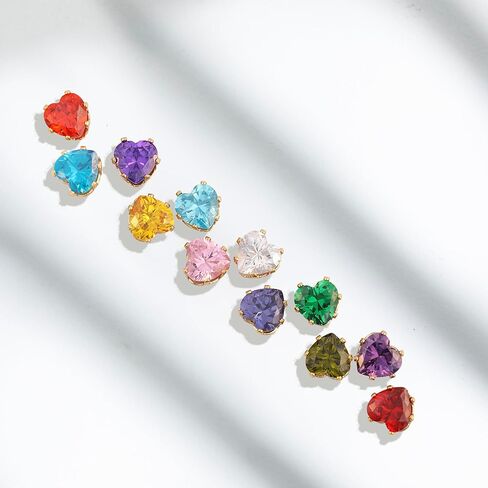 8mm Bigger Size 18K Gold Plated Heart Cubic Zirconia Studs Birthstone Stud Earrings for Women for 12 Months Hypoallergenic Nickel Free Earrings Christmas/Birthday Gift for Women for Everyday Wear in Kuwait