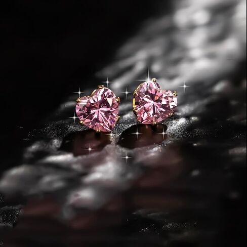 8mm Bigger Size 18K Gold Plated Heart Cubic Zirconia Studs Birthstone Stud Earrings for Women for 12 Months Hypoallergenic Nickel Free Earrings Christmas/Birthday Gift for Women for Everyday Wear in Kuwait