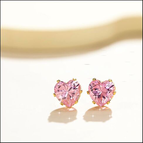 8mm Bigger Size 18K Gold Plated Heart Cubic Zirconia Studs Birthstone Stud Earrings for Women for 12 Months Hypoallergenic Nickel Free Earrings Christmas/Birthday Gift for Women for Everyday Wear in Kuwait