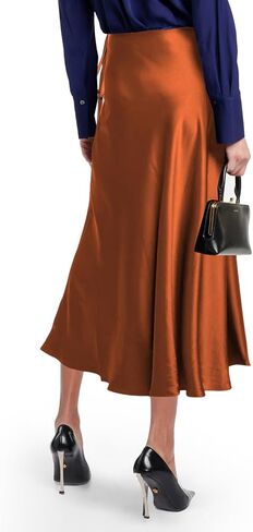 SEBOWEL Women Satin Maxi Long Skirt Silk Side Tie A Line Swing Midi Skirt Silky Flowy Ruffle Pleated Cocktail Party Skirts in Kuwait