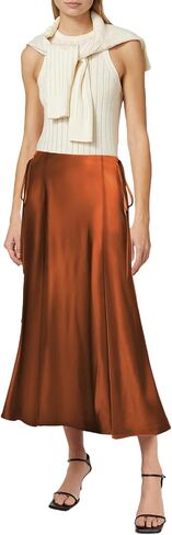 SEBOWEL Women Satin Maxi Long Skirt Silk Side Tie A Line Swing Midi Skirt Silky Flowy Ruffle Pleated Cocktail Party Skirts in Kuwait