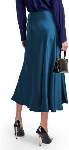 SEBOWEL Women Satin Maxi Long Skirt Silk Side Tie A Line Swing Midi Skirt Silky Flowy Ruffle Pleated Cocktail Party Skirts in Kuwait