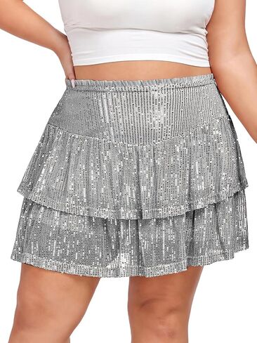 Women's Sequin Short Skirt High Waist Sparkly Ruffle Mini Skater Skirt Glitter Tiered Skirt Night Out Party in Saudi Arabia
