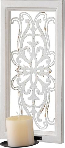 SOFE Framed Wall Candle Sconce 16 Inches, Shabby Chic White Wall Candle Holder for Pillar Candle, Openwork Design Rustic Candle Holder for Wall, Living Room, Bedroom Decor, 1 Piece in Saudi Arabia
