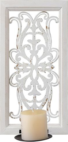 SOFE Framed Wall Candle Sconce 16 Inches, Shabby Chic White Wall Candle Holder for Pillar Candle, Openwork Design Rustic Candle Holder for Wall, Living Room, Bedroom Decor, 1 Piece in Saudi Arabia