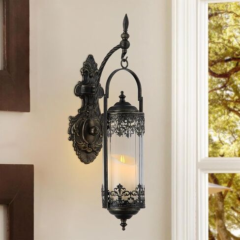 Rustic Candle Sconce with Glass Vintage Antique Gothic Hanging Lantern Candle Holder Retro Indoor Outdoor Mid Centry Wall Décor Sconce for Fireplace, Hallway, Living Room, Porch, Patio in Saudi Arabia