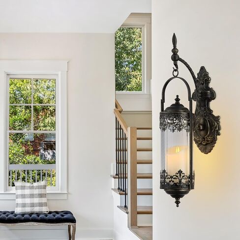 Rustic Candle Sconce with Glass Vintage Antique Gothic Hanging Lantern Candle Holder Retro Indoor Outdoor Mid Centry Wall Décor Sconce for Fireplace, Hallway, Living Room, Porch, Patio in Saudi Arabia