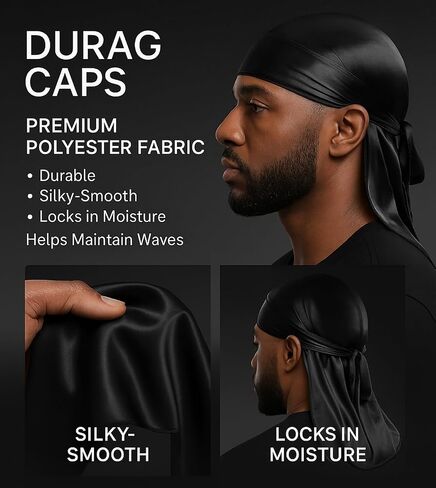 Premium Durag Pack for Men, Silky Doo Rag for 360 540 720 Waves in Kuwait