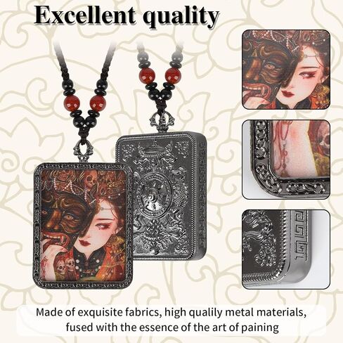 Tibetan Thangka Amulet Pendant, Mens Necklace With Lotus Buddha, Double Sided Guanyin Fengshui Gift, Braided Rope Religious Faith Positive Energy Jewelry, Authentic Tibetan Style Spiritual Gift in Saudi Arabia