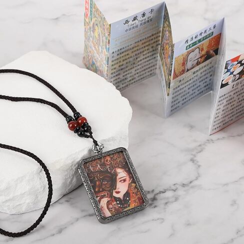 Tibetan Thangka Amulet Pendant, Mens Necklace With Lotus Buddha, Double Sided Guanyin Fengshui Gift, Braided Rope Religious Faith Positive Energy Jewelry, Authentic Tibetan Style Spiritual Gift in Saudi Arabia
