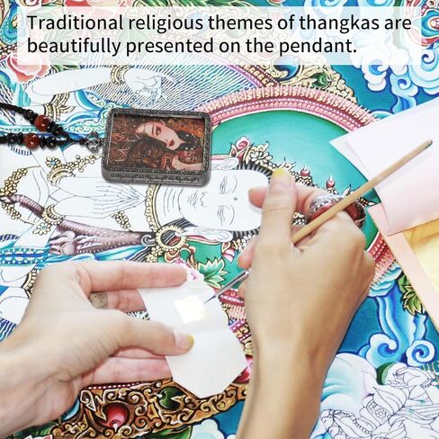 Tibetan Thangka Amulet Pendant, Mens Necklace With Lotus Buddha, Double Sided Guanyin Fengshui Gift, Braided Rope Religious Faith Positive Energy Jewelry, Authentic Tibetan Style Spiritual Gift in Saudi Arabia