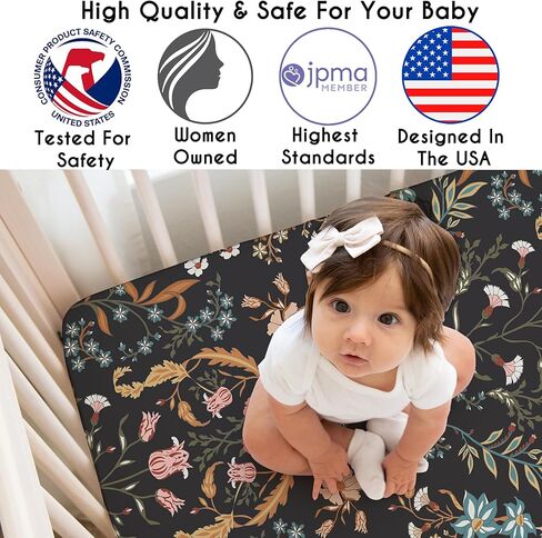 Sweet Jojo Designs Black Purple Boho Wildflower Vintage Finoral Girl Baby Crib Crib Sheet Infant Newborn Nustery Toddler Bed Room Standard Lavender Bohemian Farmhouse Botanical Cottagecore in Kuwait