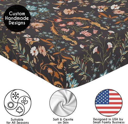 Sweet Jojo Designs Black Purple Boho Wildflower Vintage Finoral Girl Baby Crib Crib Sheet Infant Newborn Nustery Toddler Bed Room Standard Lavender Bohemian Farmhouse Botanical Cottagecore in Kuwait