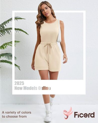 Ficerd 2 Pack Women's Short Rompers 2025 Summer Dressy Lounge Comfy Jumpsuit Casual Sleeveless Outfits with Pockets in Kuwait