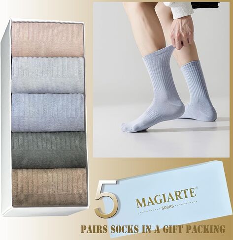 MAGIARTE Mens Athletic Cotton Crew Socks (no cushion) Moisture Wicking Breathable Sports and Casual Socks for Men 5 PACK in Kuwait