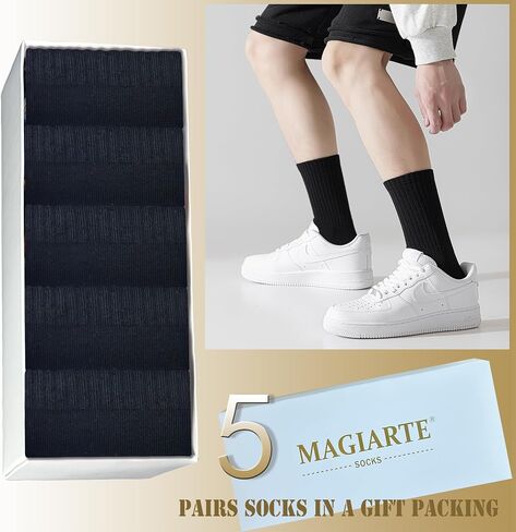 MAGIARTE Mens Athletic Cotton Crew Socks (no cushion) Moisture Wicking Breathable Sports and Casual Socks for Men 5 PACK in Kuwait
