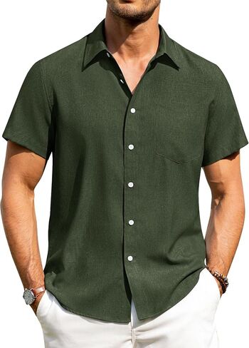 Alimens & Gentle Mens Linen Shirts Short Sleeve Button Down Shirts Wrinkle Free Casual Vacation Beach Summer Tops in Saudi Arabia