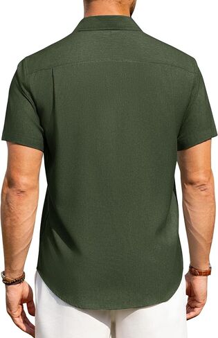 Alimens & Gentle Mens Linen Shirts Short Sleeve Button Down Shirts Wrinkle Free Casual Vacation Beach Summer Tops in Saudi Arabia