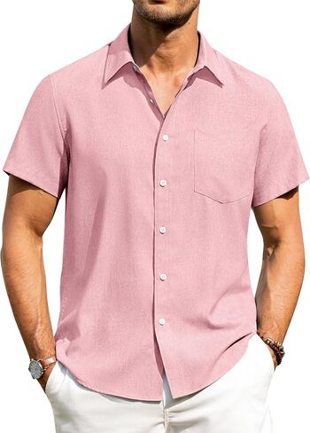 Alimens & Gentle Mens Linen Shirts Short Sleeve Button Down Shirts Wrinkle Free Casual Vacation Beach Summer Tops in Saudi Arabia