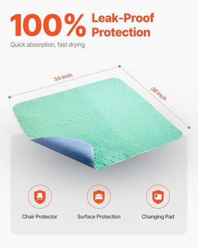 VEVOR Washable Underpads, 34 x 36-inch Reusable Bed Pads, Super Absorbent & Fast Drying Incontinence Bedwetting Pad for Bed Sofa and Mattress, Protective Pee Pads for Pet Adult Kid Elderly (6-Pack) in Saudi Arabia