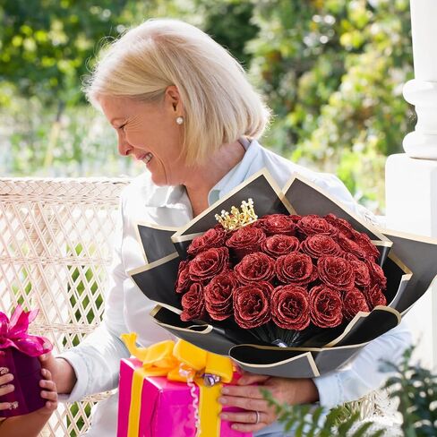 Waipfaru Glitter Roses Bouquet, DIY Fake Glitter Flowers Bouquet, Everlasting Shiny Artificial Red Rose Bouquet, Anniversary, Engagement, Wedding，24 Roses in Saudi Arabia